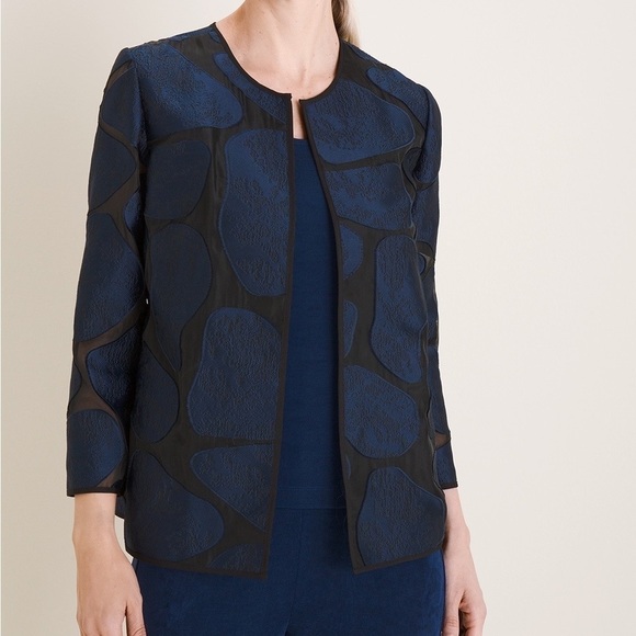 NWT Giraffe-Print Organza Jacquard Jacket | Blue/Black | Sz 0 - Picture 4 of 9